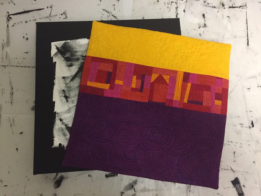 Preparing art quilt to mount on canvas - Cindy Grisdela
