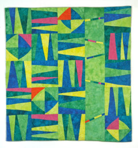 A Little Citrus Art Quilt in lime green and blue - Cindy Grisdela
