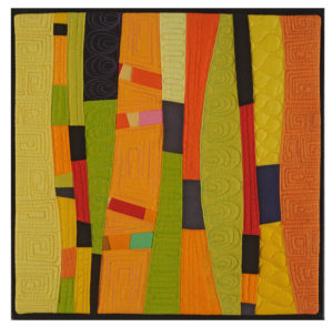 Metamorphosis art quilt in orange yellow and green - Cindy Grisdela