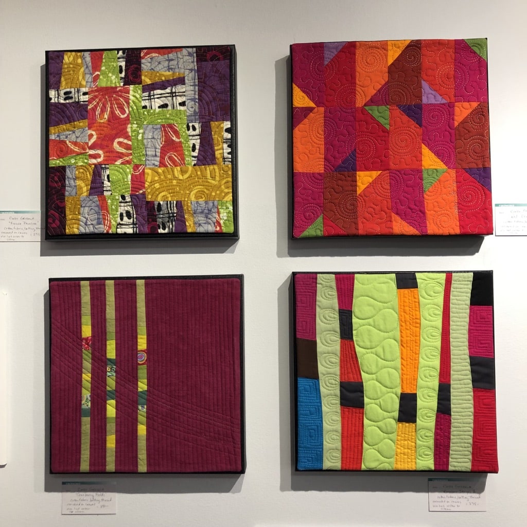 Four 12" square art quilts - Cindy Grisdela
