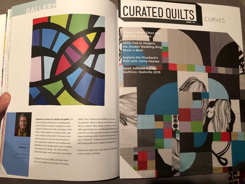 Aquarius Art Quilt Featured in Curated Quilts Magazine - Cindy Grisdela