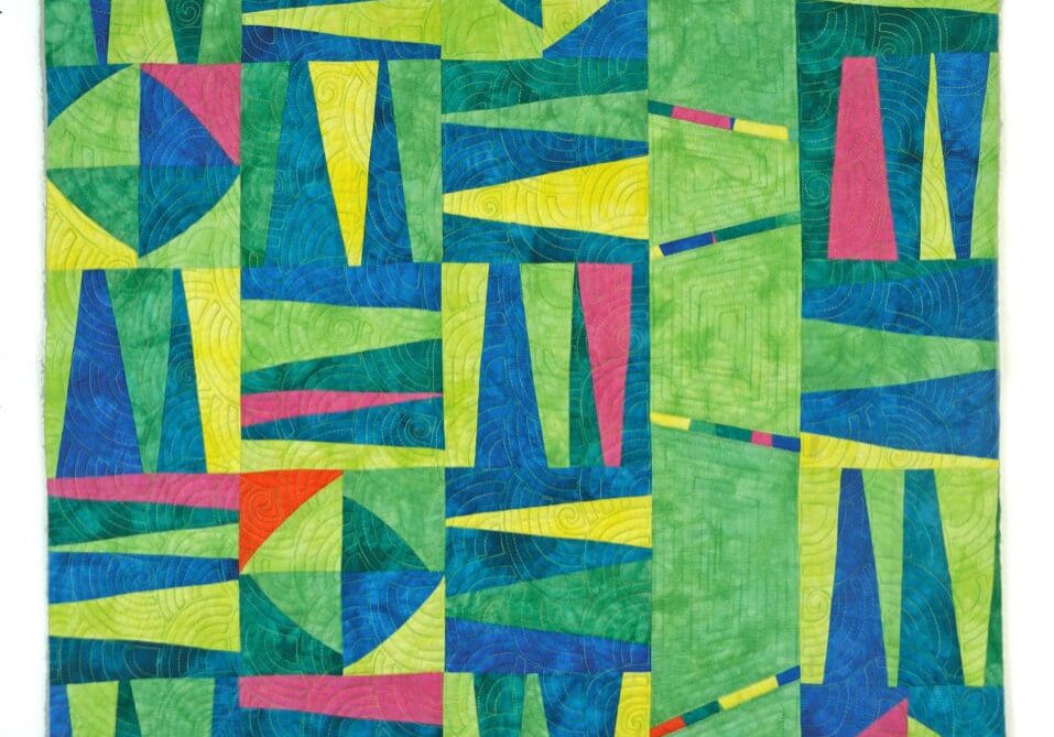 A Little Citrus Art Quilt in lime green and blue - Cindy Grisdela