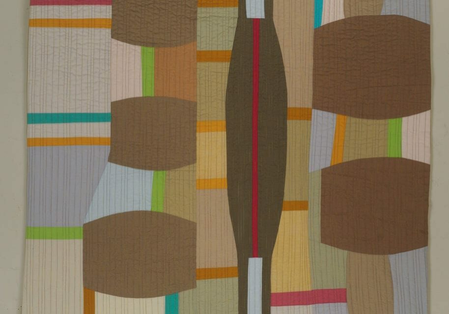 art quilt in neutral tones with pops of color - Cindy Grisdela Art Quilts